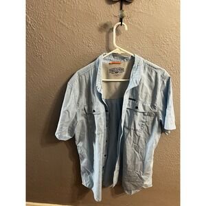 Field & Stream Size XXL Blue White Plaid Button Up Short Sleeve Mens Shirt